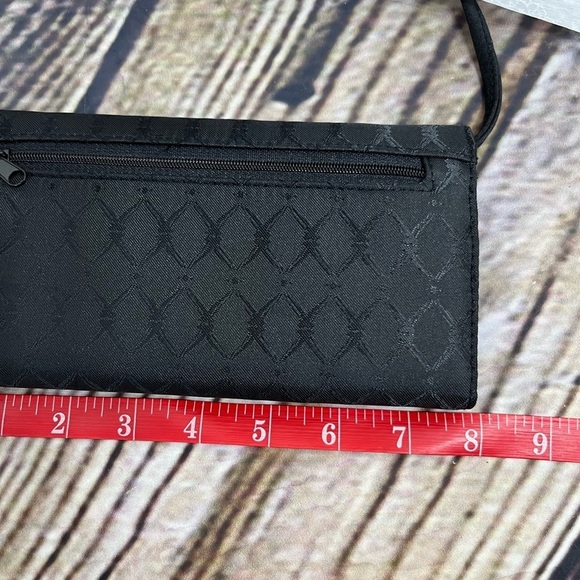 Black Fabric Crossbody Travel Wallet Card Case 8x4 Inches - Picture 6 of 7